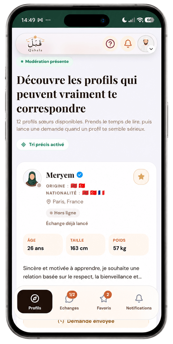 Mockup MVP Qabala - profils mobile