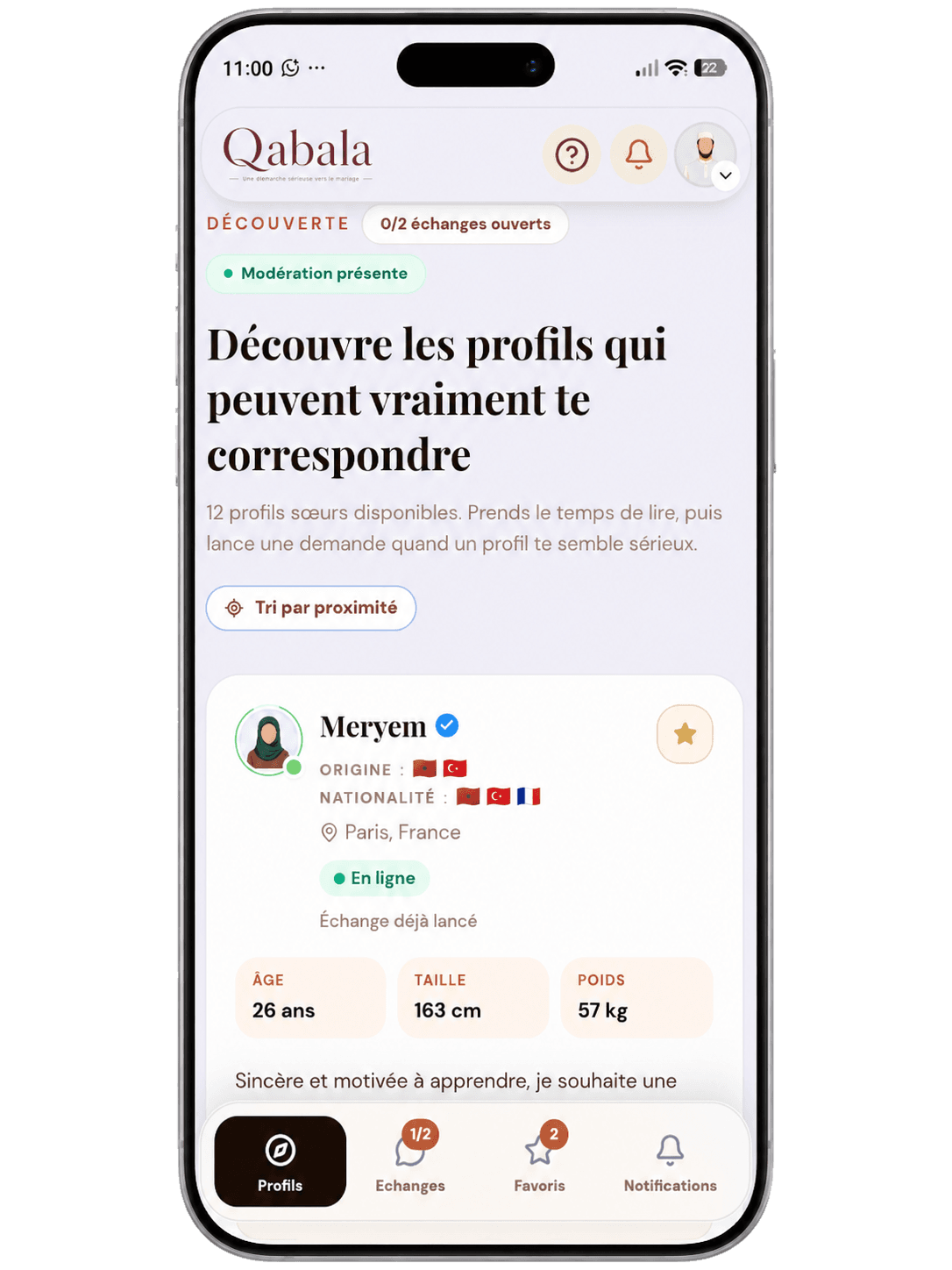 Mockup Qabala sur iPhone - profils mobile